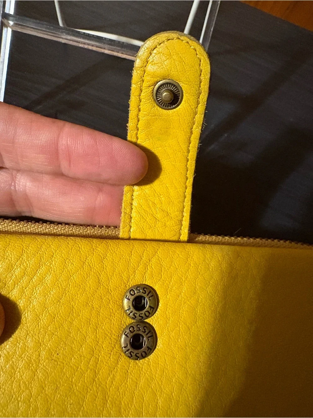 Fossil Bright Yellow Pebbled Leather Snap Wallet
